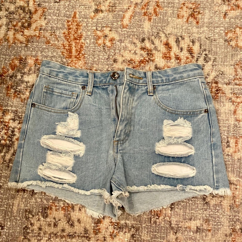 Forever 21 distressed denim jean shorts raw hem